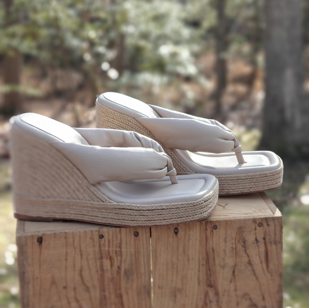 Paloma Barcelo "TESS" Tan Wedge Sandals